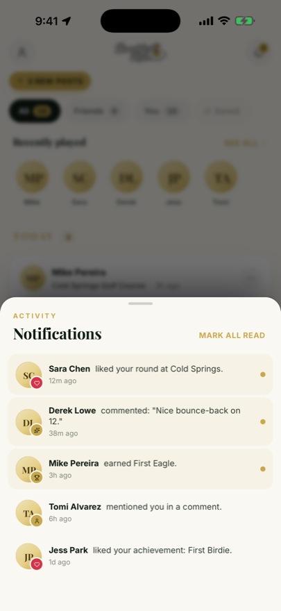 Notifications: likes, comments, mentions