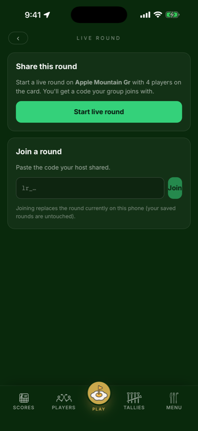 Start or join a live round